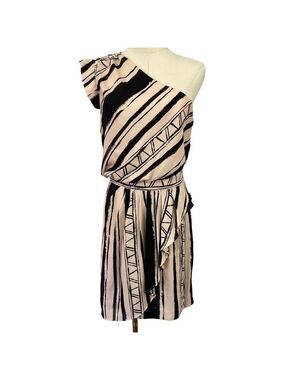 BCBGeneration Striped One Shoulder Sundress Sz 6 Pale Peach Black Dress VGUC